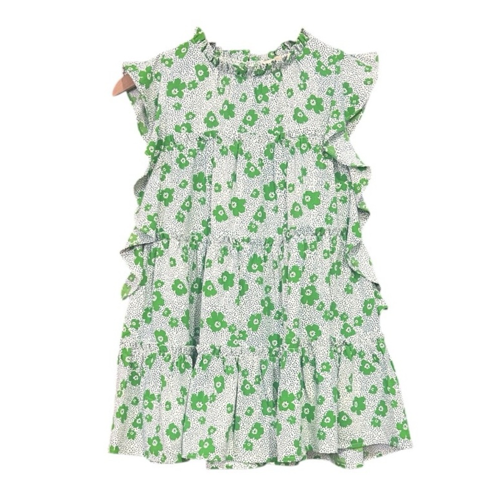 Entro Floral Green Ruffled Design Tiered High Neck Top Women’s Size Small